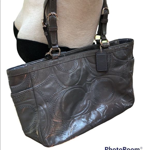 UEC Coach Gray patten leather tote bag - Picture 1 of 11